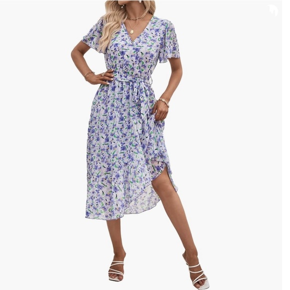 PRETTYGARDEN Floral Boho Dress Wrap V Neck - Picture 1 of 13